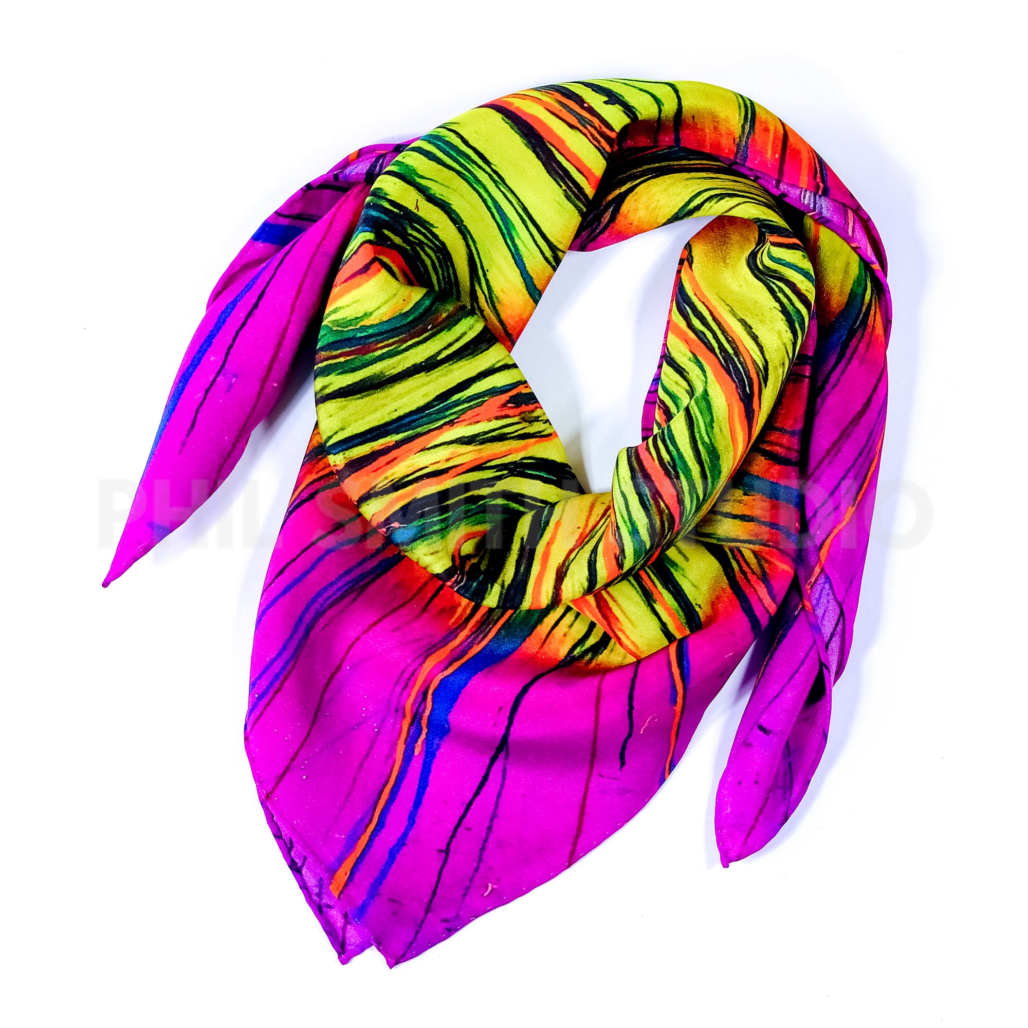 'Fission' Pure Silk Scarf, Purple and Yellow